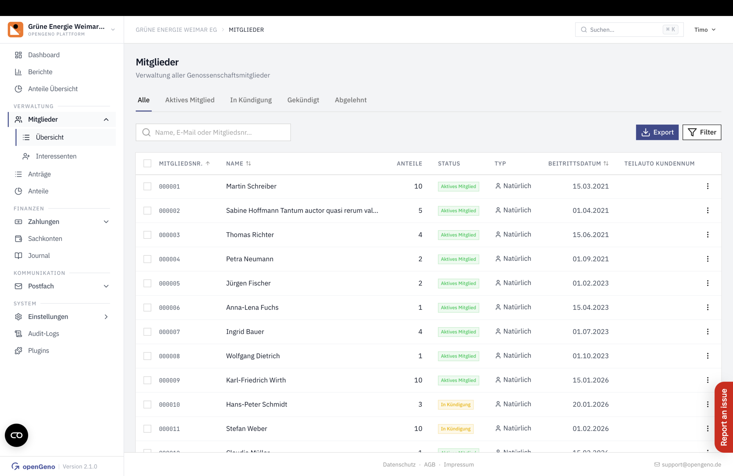 openGeno Backoffice – Mitgliederverwaltung